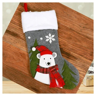 【摩達客】耶誕-質感圍巾白熊灰色聖誕襪(聖誕襪)
