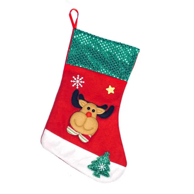 【摩達客】耶誕-綠亮片麋鹿聖誕襪(聖誕襪)