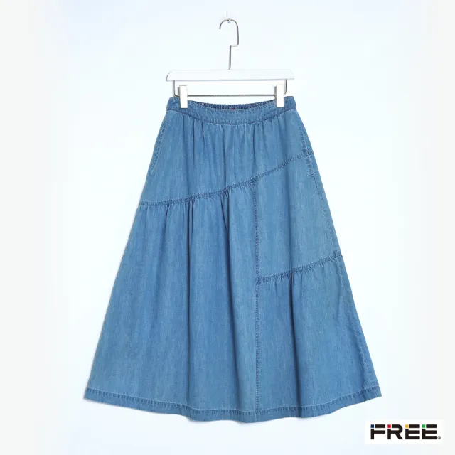 【FREE】天絲棉後鬆緊牛仔裙(水藍)