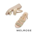 【MELROSE】美樂斯 夏日輕旅 日常雙色一字造型羊皮拼接布厚底涼鞋(米)