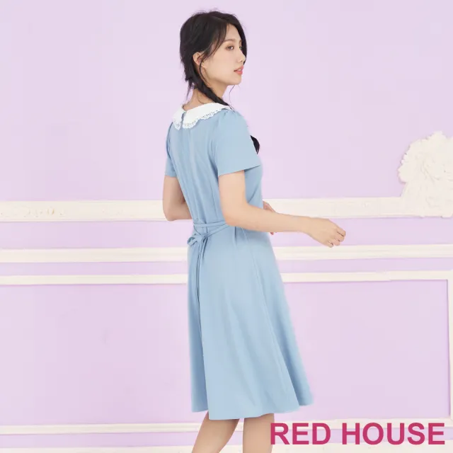 【RED HOUSE 蕾赫斯】輕柔雙層蕾絲領氣質洋裝(水藍色)