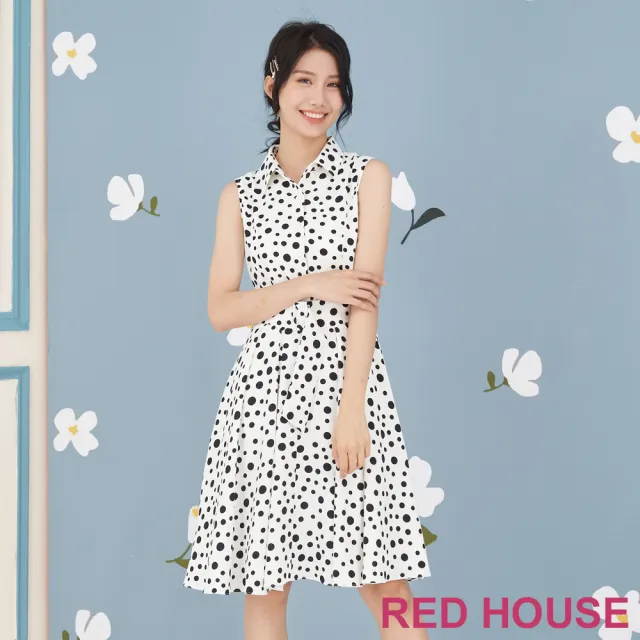 【RED HOUSE 蕾赫斯】俏麗圓點襯衫無袖洋裝(共2色)