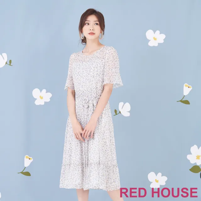 【RED HOUSE 蕾赫斯】清新小碎花雪紡長洋裝(米白色)