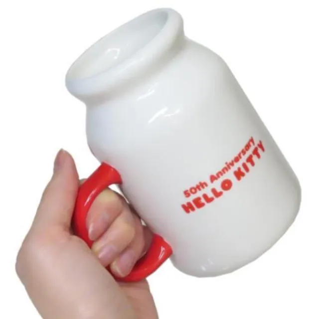 【小禮堂】Hello Kitty 牛奶瓶造型馬克杯 200ml - 50週年系列(平輸品)