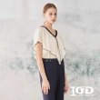 【IGD 英格麗】網路獨賣款-荷葉亞麻V領上衣(白色)