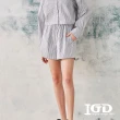 【IGD 英格麗】網路獨賣款-直條紋休閒短褲(黑色)