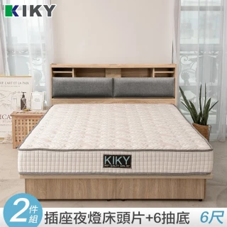 【KIKY】飛燕附插座貓抓皮靠墊二件床組雙人加大6尺(床頭片+六分抽屜床底)