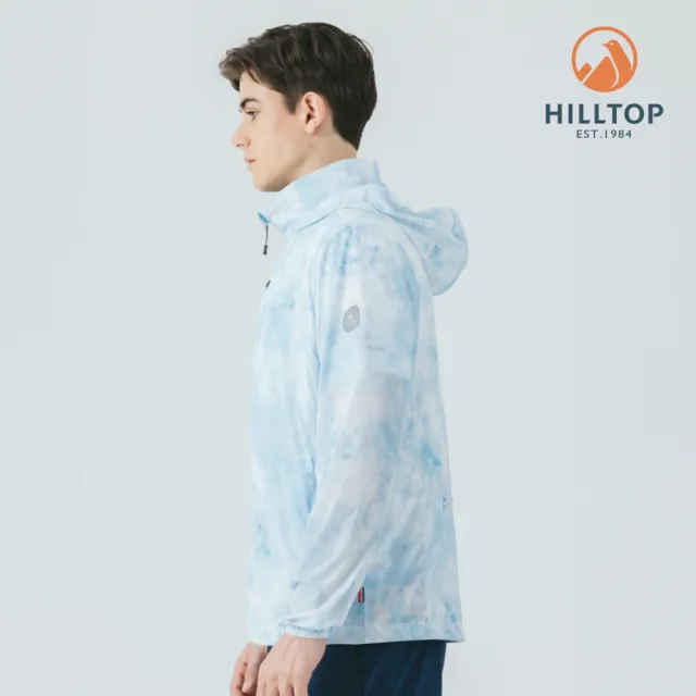 【Hilltop 山頂鳥】超潑水抗UV超輕量印花彈性外套 可收納 男款 藍｜PS02XMC8ECEZ
