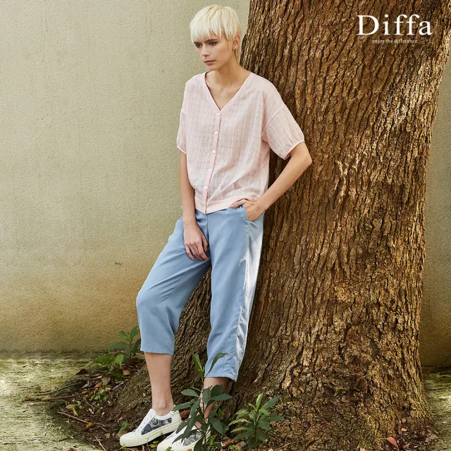 【Diffa】美型修身褲口車褶設計長褲-女