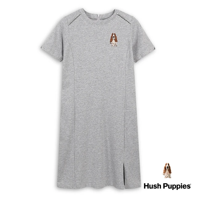 Hush Puppies 女裝 洋裝 素色品牌織帶刺繡狗洋裝(麻灰 / 43215108)