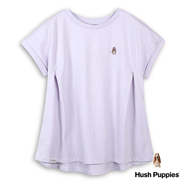 【Hush Puppies】女裝 上衣 簡約袖反摺船型領連袖上衣(淺紫 / 43210109)
