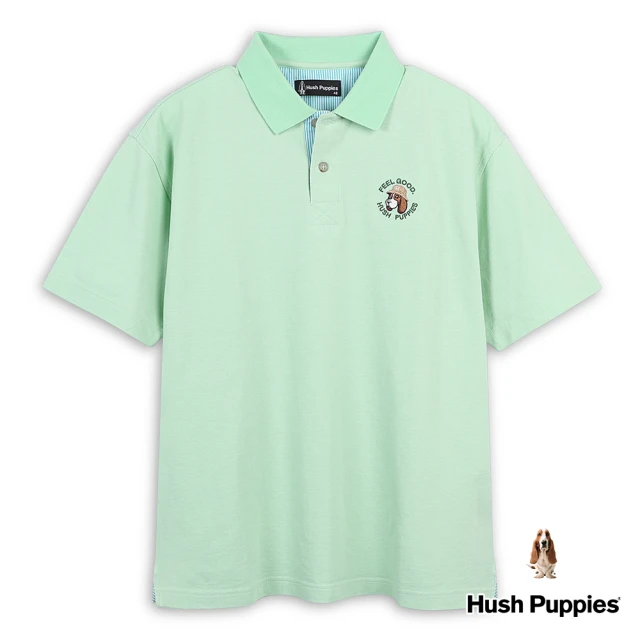 Hush Puppies 男裝 POLO衫 趣味FEEL GOOD 漁夫帽狗落肩POLO衫(淺綠 / 43101202)