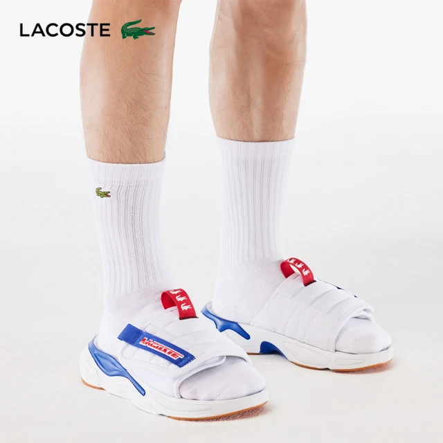 LACOSTE 男鞋-AceSlide休閒拖鞋(藍/白色)