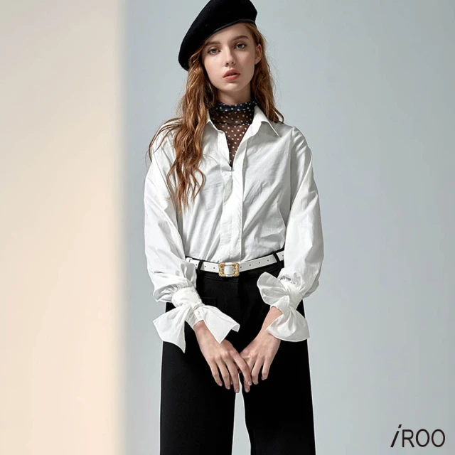 iROO 立體細摺鑲點高領上衣折扣推薦