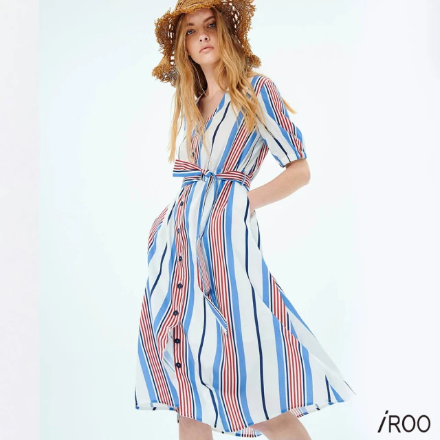 iROOiROO 不對稱條紋印花洋裝
