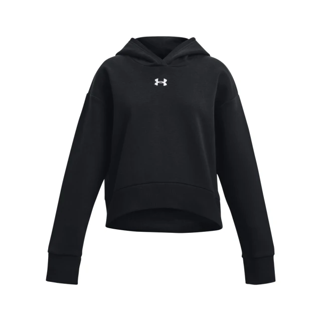 UNDER ARMOUR 女童 Rival Fleece Crop短版帽T_1379517-001(黑)