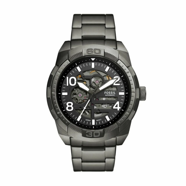 FOSSILFOSSIL Bronson 布朗森系列 鏤空機械手錶 煙灰色不鏽鋼錶帶 48MM(ME3255)