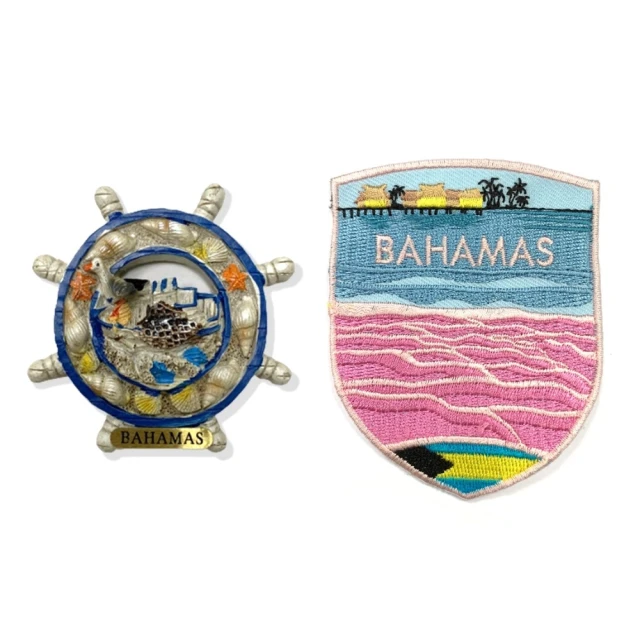 A-ONE 匯旺A-ONE 匯旺 巴哈馬海邊冰箱磁鐵+巴哈馬粉紅海灘布章2件組紀念磁鐵療癒小物 磁性家居裝飾(C141+290)