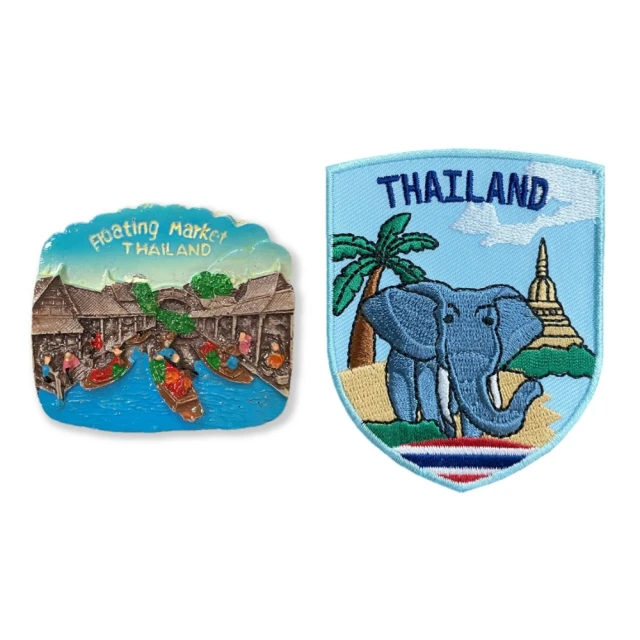 A-ONE 匯旺A-ONE 匯旺 泰國 水上市場磁鐵磁力貼☆+泰國 大象 貼布繡2件組伴手禮物 出國紀念磁鐵(C172+188)