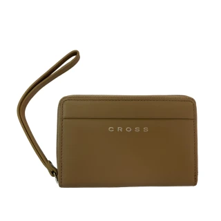 【CROSS】台灣總經銷 限量2折 頂級皮革手鍊零錢包中夾 全新專櫃展示品(奶茶色 贈禮盒提袋)