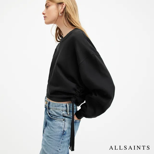 【ALLSAINTS】MIRA 柔軟純棉短版抽繩長袖衛衣-黑 WM520Z(舒適版型)