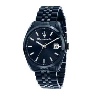【MASERATI 瑪莎拉蒂】Attrazione 極致吸引系列石英手錶 晶綻藍 藍色不鏽鋼鍊帶 43MM R8853151016