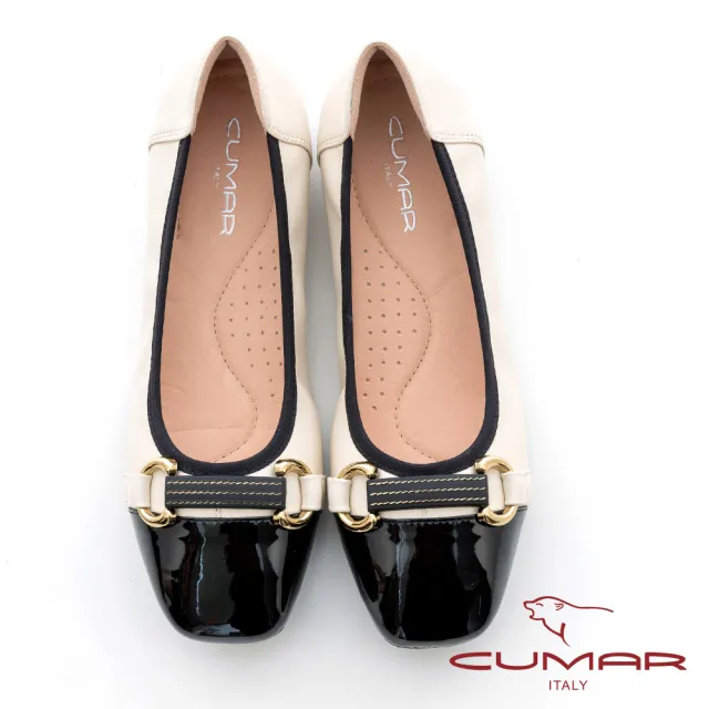 【CUMAR】拼接包邊內增高芭蕾舞鞋(米白色)