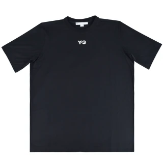 【Y-3 山本耀司】Y-3 CH1 SLEEVE 20週年紀念款白字LOGO純棉短袖後領20草寫設計T恤(平輸品/男款/黑)
