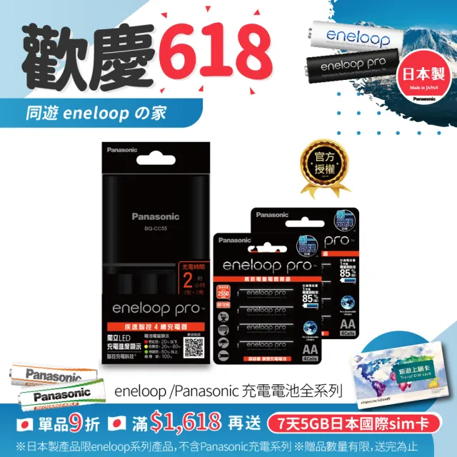 【Panasonic 國際牌】BQ-CC55疾速智控4槽充電組(含高階3號電池8入)