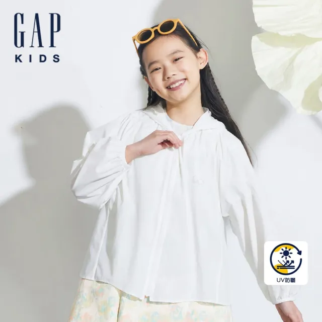 【GAP】女童裝 Logo防曬印花連帽外套-白色(890475)