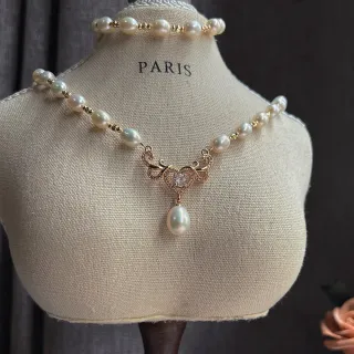 【KARAT】復古愛心 典雅 米珠項鍊+手鍊