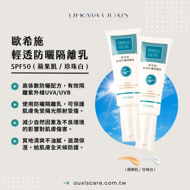 【Derma Ouxis 歐希施】輕透防曬隔離乳SPF50★★(珍珠白)