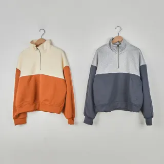 【Dailo】帥氣運動風立領拼接長袖上衣(駝 灰)