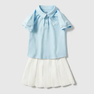 【GAP】女幼童裝 Logo短袖短裙家居套裝-藍白拼色(890365)