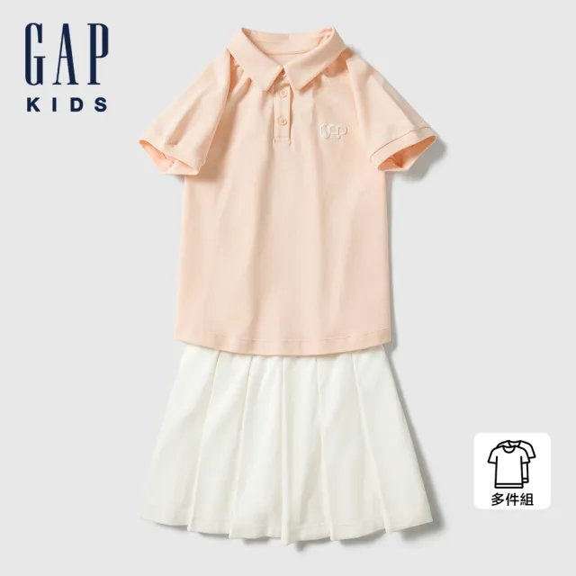 【GAP】女童裝 Logo短袖短裙家居套裝-粉白拼色(890408)