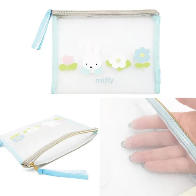 【小禮堂】Miffy 米飛兔 扁平紗布化妝包 L - 角色款(平輸品)