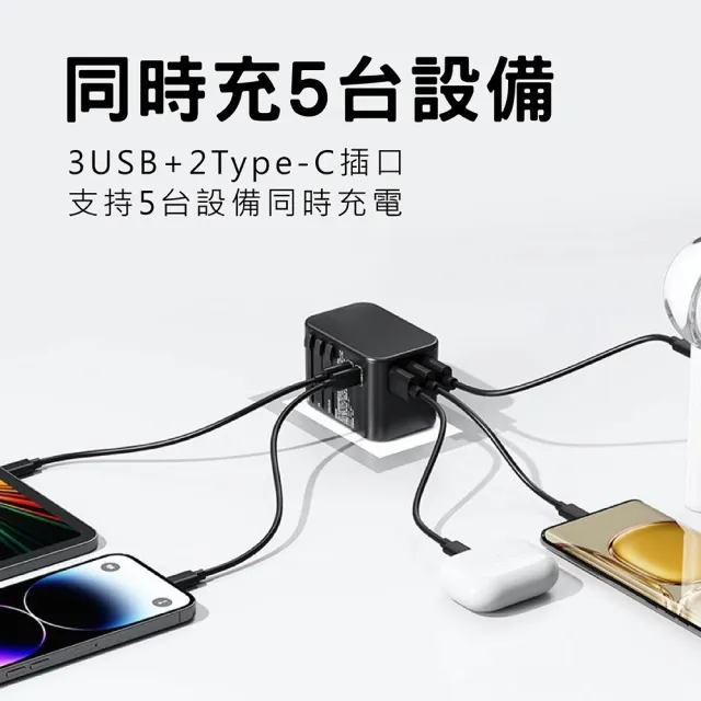 【CITY】33W 出國萬用充電器 全球通用萬能轉換插頭(2USB-C+3USB-A)