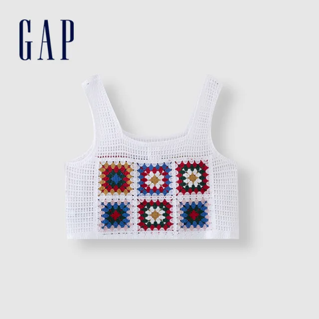 【GAP】女裝 短版方領針織背心-多彩拼色(876150)