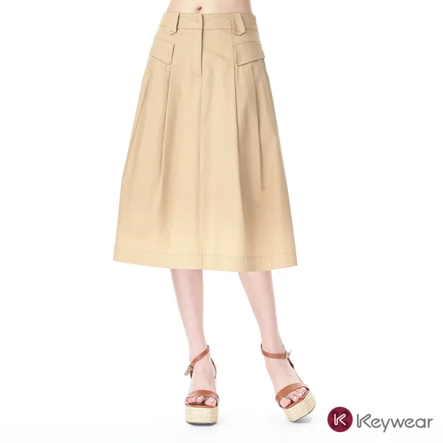 【KeyWear 奇威名品】A-Line對稱口袋中長裙