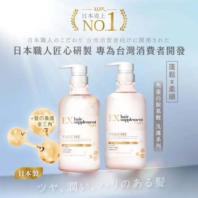 【LUX 麗仕】女大推薦 日本製髮的補給 胺基酸洗髮精/護髮乳450gx2入(絲蛋白/膠原蛋白/角蛋白/冰河水)