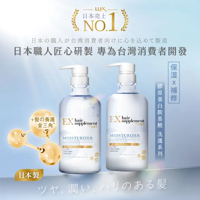 【LUX 麗仕】新升級 髮的補給 日本製胺基酸洗髮精/護髮乳450gx2入(絲蛋白/膠原蛋白/角蛋白/冰河水)