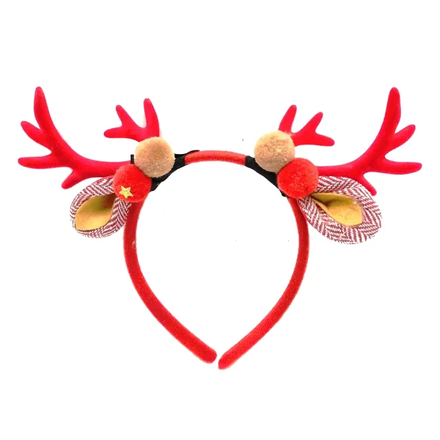 【摩達客】耶誕派對-雙小鹿角雙色球耳朵髮箍(紅色系)