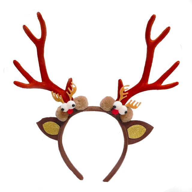 【摩達客】耶誕派對-立體咖啡色大鹿角眼球聖誕髮箍(聖誕髮箍)