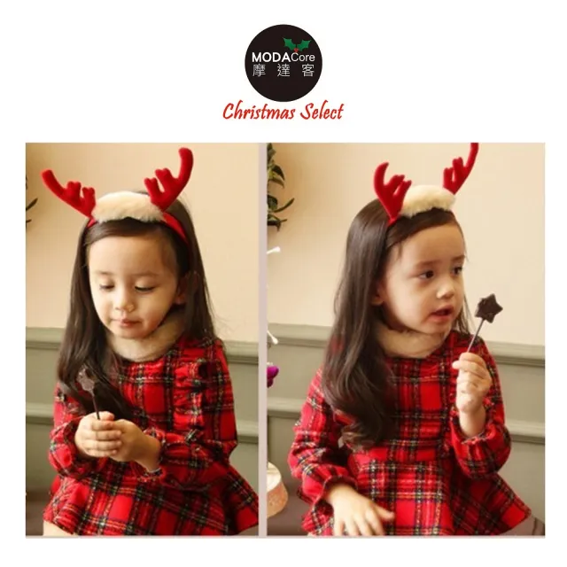 【摩達客】耶誕派對-紅鹿角白毛邊聖誕髮箍(聖誕髮箍)