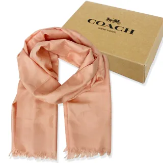 【COACH】C LOGO羊毛混桑蠶絲巾圍巾禮盒(粉橘)