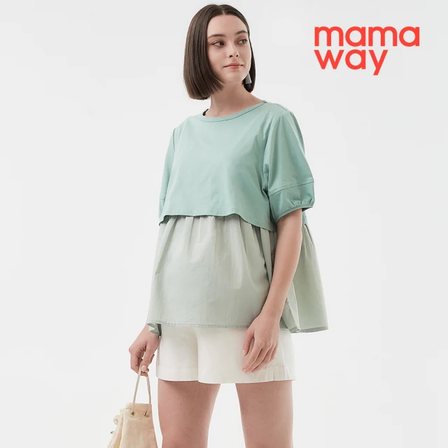 mamaway 媽媽餵 法式方領蓬袖孕哺上衣優惠推薦