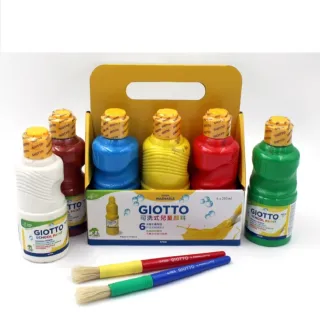 【義大利GIOTTO】可洗式兒童顏料250ml-提盒款(6色+4支筆刷)