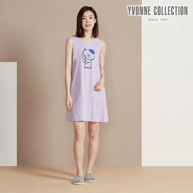 YVONNE 以旺傢飾 熊大麵包網印無袖洋裝-薰衣草紫(LINE FRIENDS)