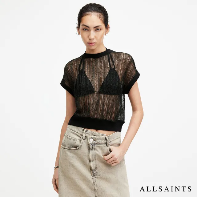 【ALLSAINTS】GIANA 金屬落肩透膚背心-黑 W026JA(舒適版型)