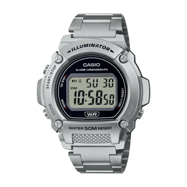 CASIO 卡西歐 電子錶 不鏽鋼錶帶 防水50米 鬧鈴碼錶 LED背光 W-219H(W-219HD-1A)